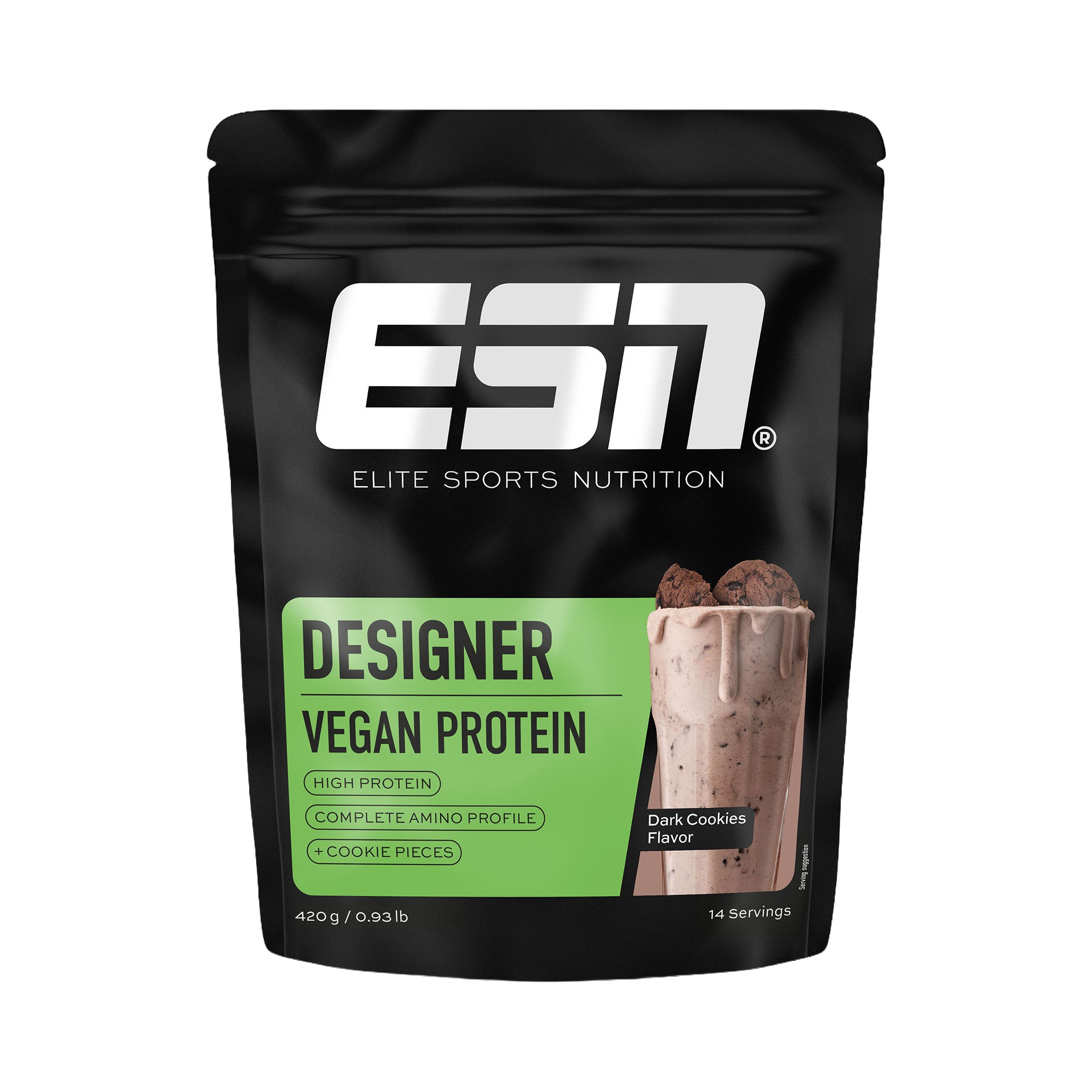 ESN Designer Vegan Protein 420g. Abbildung: Dark Cookies, 420 g