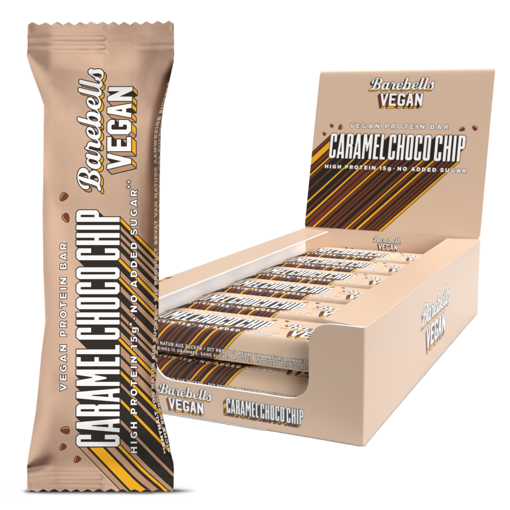 Barebells Vegan Caramel Choco Chip. Abbildung: Vegan Caramel Choco Chip; Displayabbildung