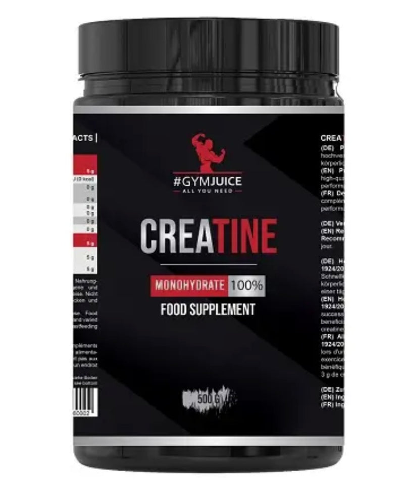 Creatin Monohydrat 500g. Abbildung: GYMJUICE, 500 g