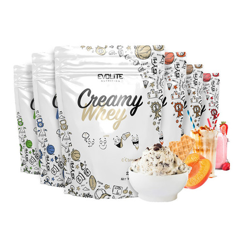 Whey Protein 700g. Abbildung: Creamy Whey, 700 g; Sortenübersicht